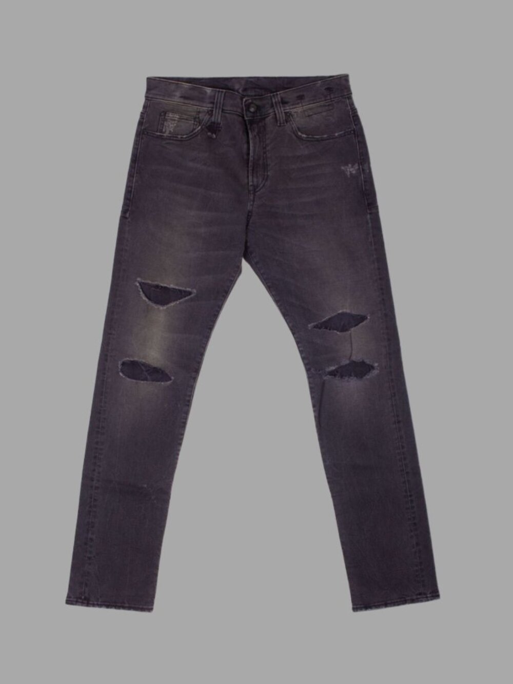 R13 A/W 2019 Skate Washed Black Slim Jeans Distressed Cotton Blend Denim Sz 32